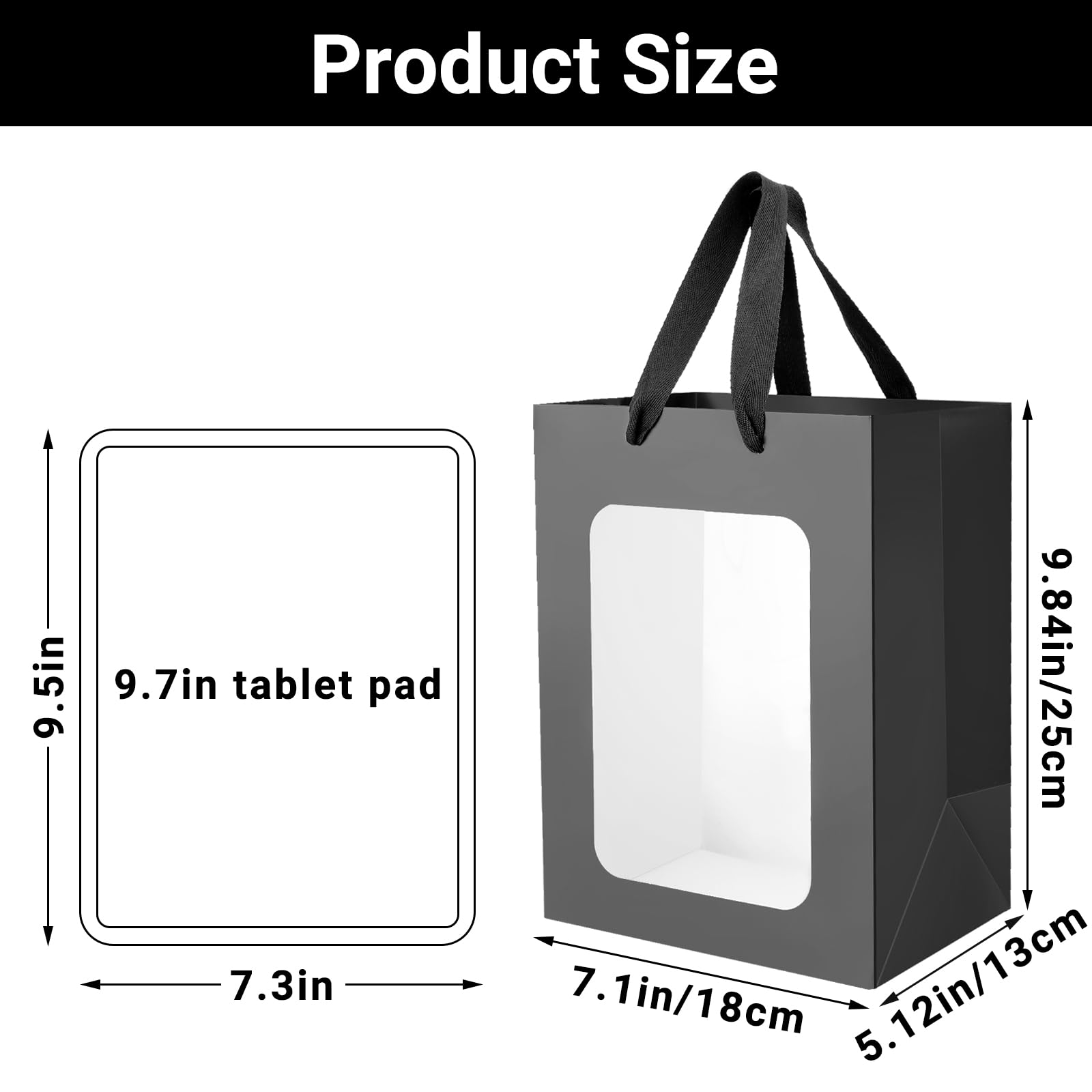 EUSOAR Geschenktüten Schwarz - 50 Stück 230GSM Papiertüten mit Henkel - 18x13x25cm Geschenktüte mit Fenster - Geschenktasche mit Sichtfenster - Papiertüten Klein Party Verpackungstüten