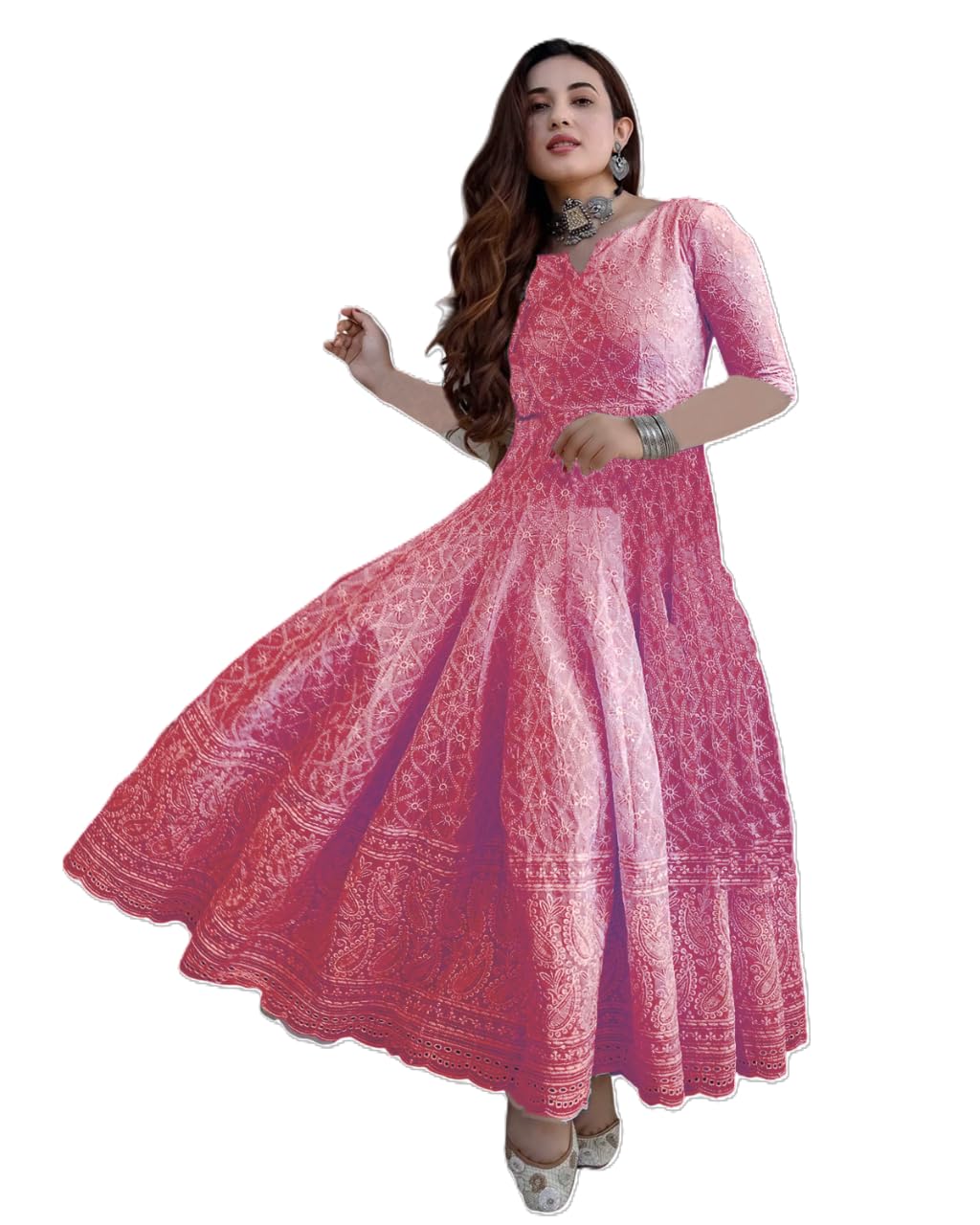 zazadiya impex ZE | Hand Embroidered Chikankari Georgette Kurta for Women | Kurta | 3/4th Sleeve | Round Neck | Ethnic Kurti | Ideal for Casual Wear, Festive, Wedding & Parties-picture-28