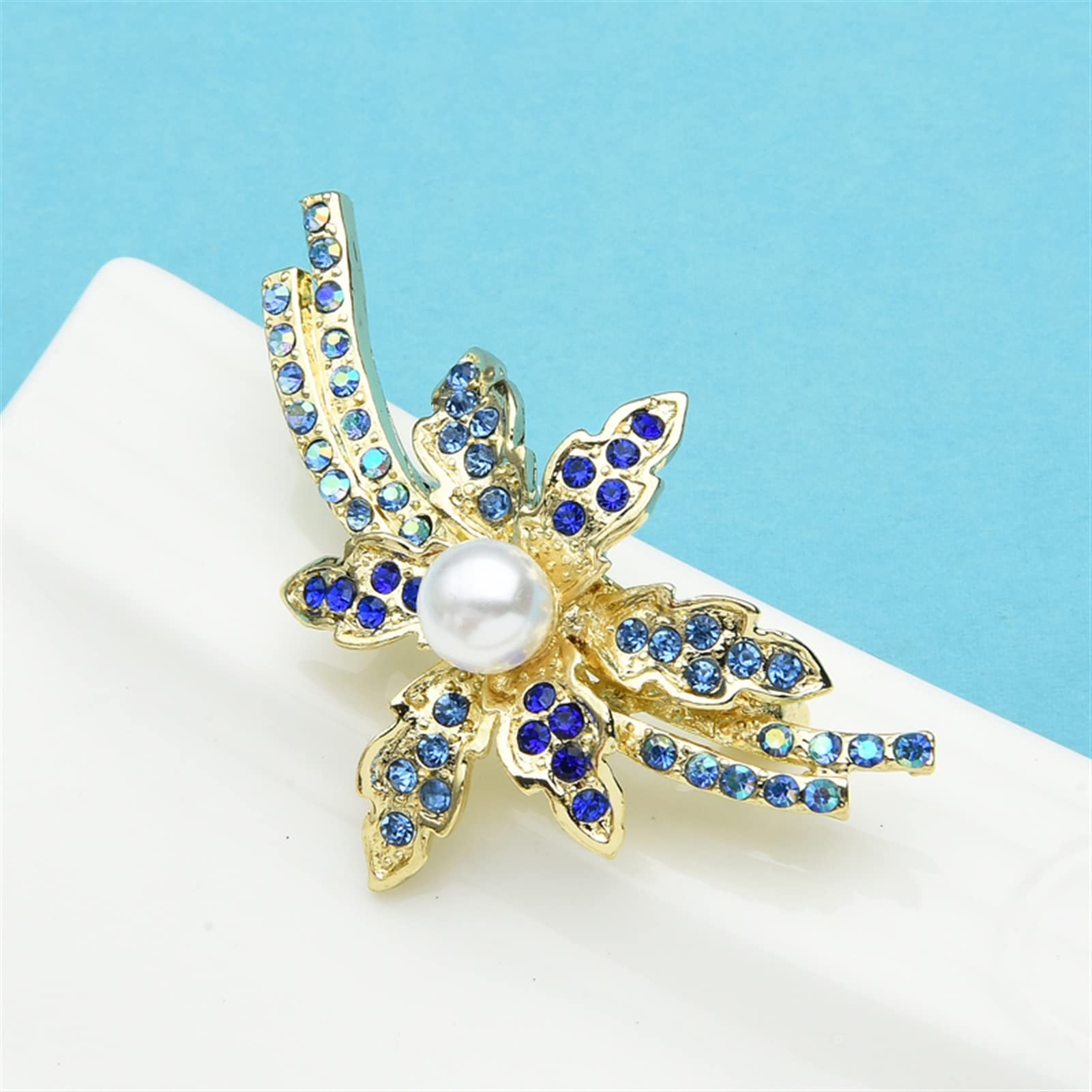 Broches para Mujer, Accesorios de Moda para Mujer, Broche de Flor de Perla, Broche de Diamantes de imitación Azules para Fiesta de Boda, Broche para Chaqueta, Abrigo, broches de Moda