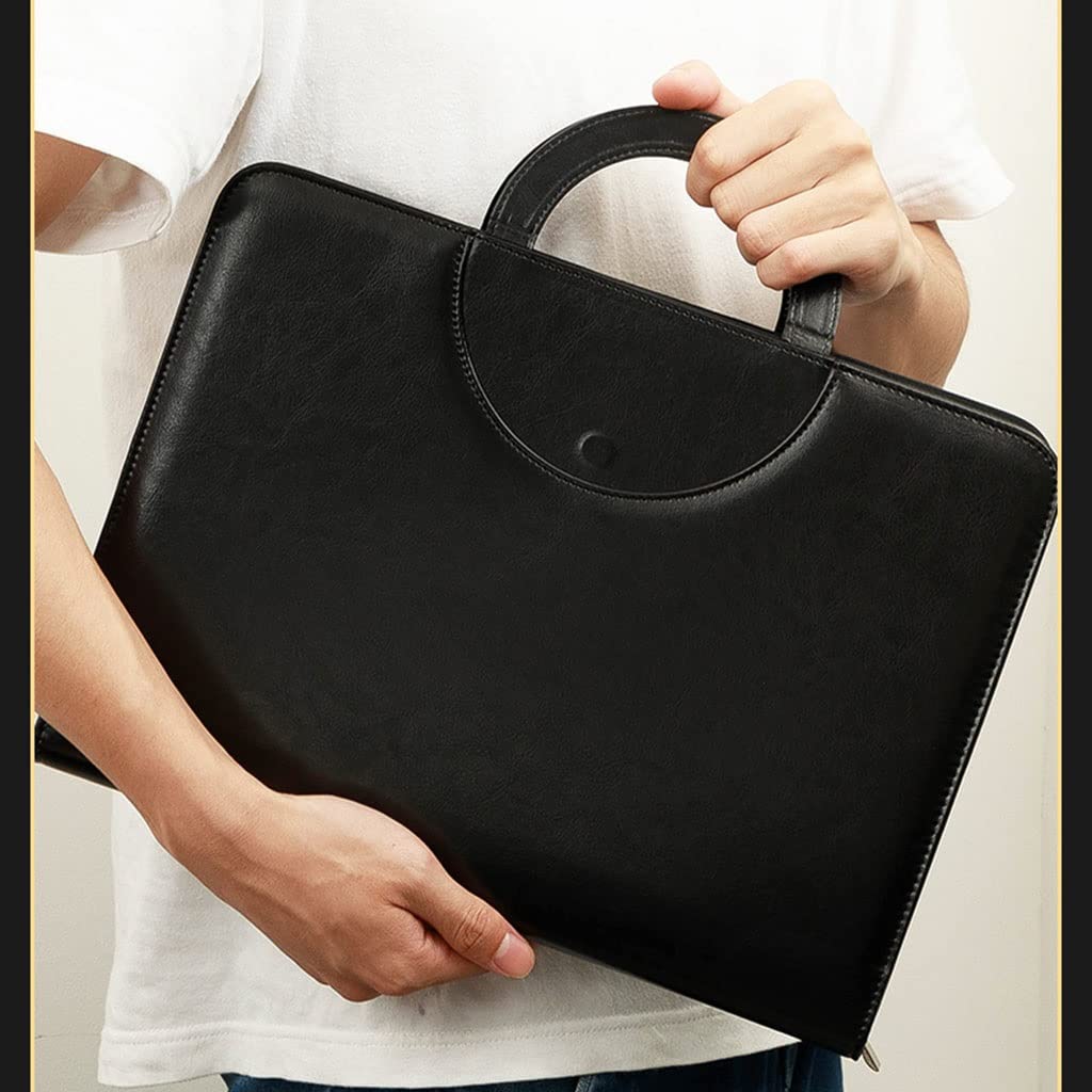 Schreibmappe A4 Klemmbrettmappe Portfolio-Ordner aus veganem Leder für Damen und Herren mit Griff, Reißverschluss, Notizblock, herausnehmbarem Ordner und Taschen für Tablet, Lebenslauf und Dokumente