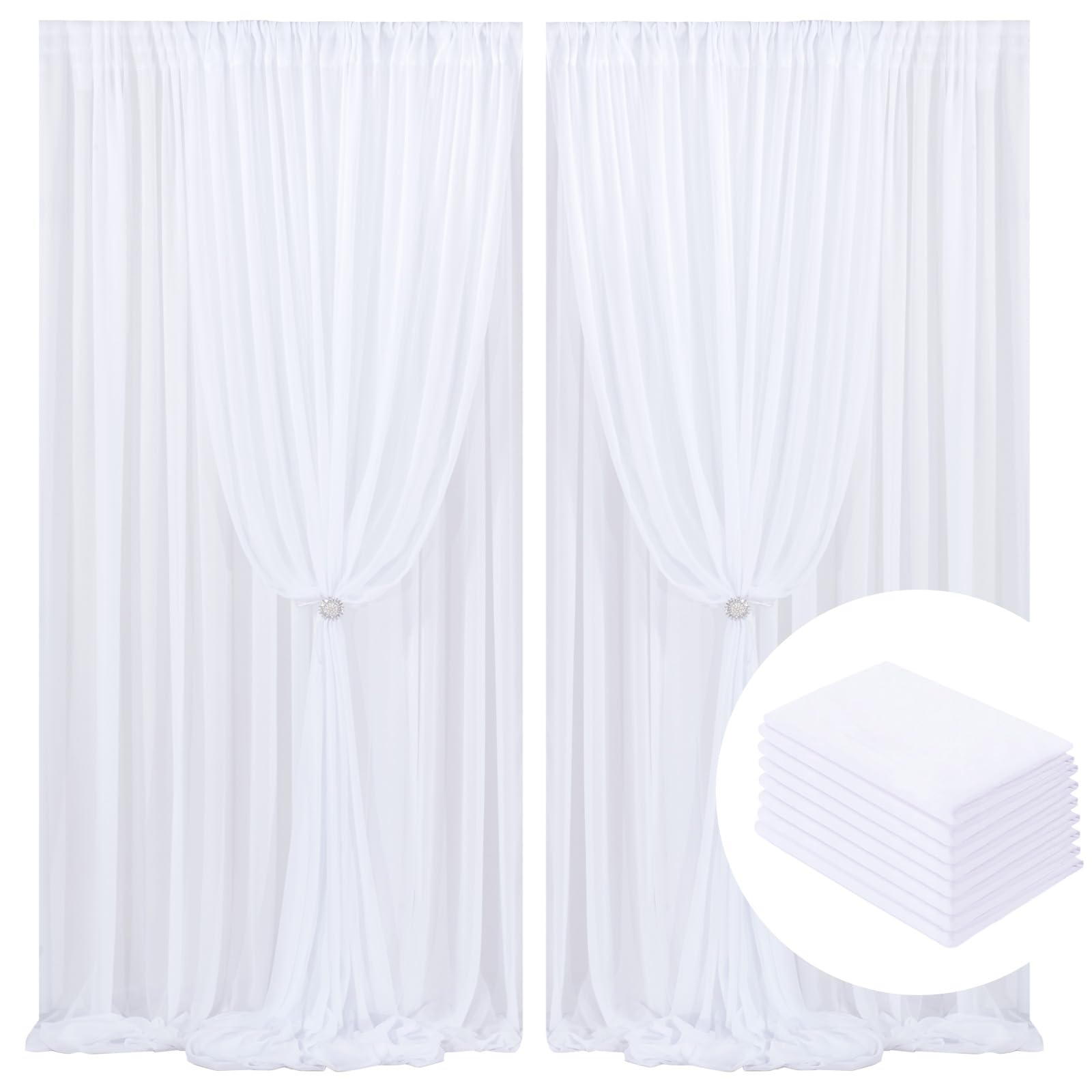 Backdrop Curtains Wedding Arch Drapes: 40ft x 10ft White Chiffon Background Curtains Sheer Wrinkle-Free Fabric for Party Birthday Graduation 8 Panels