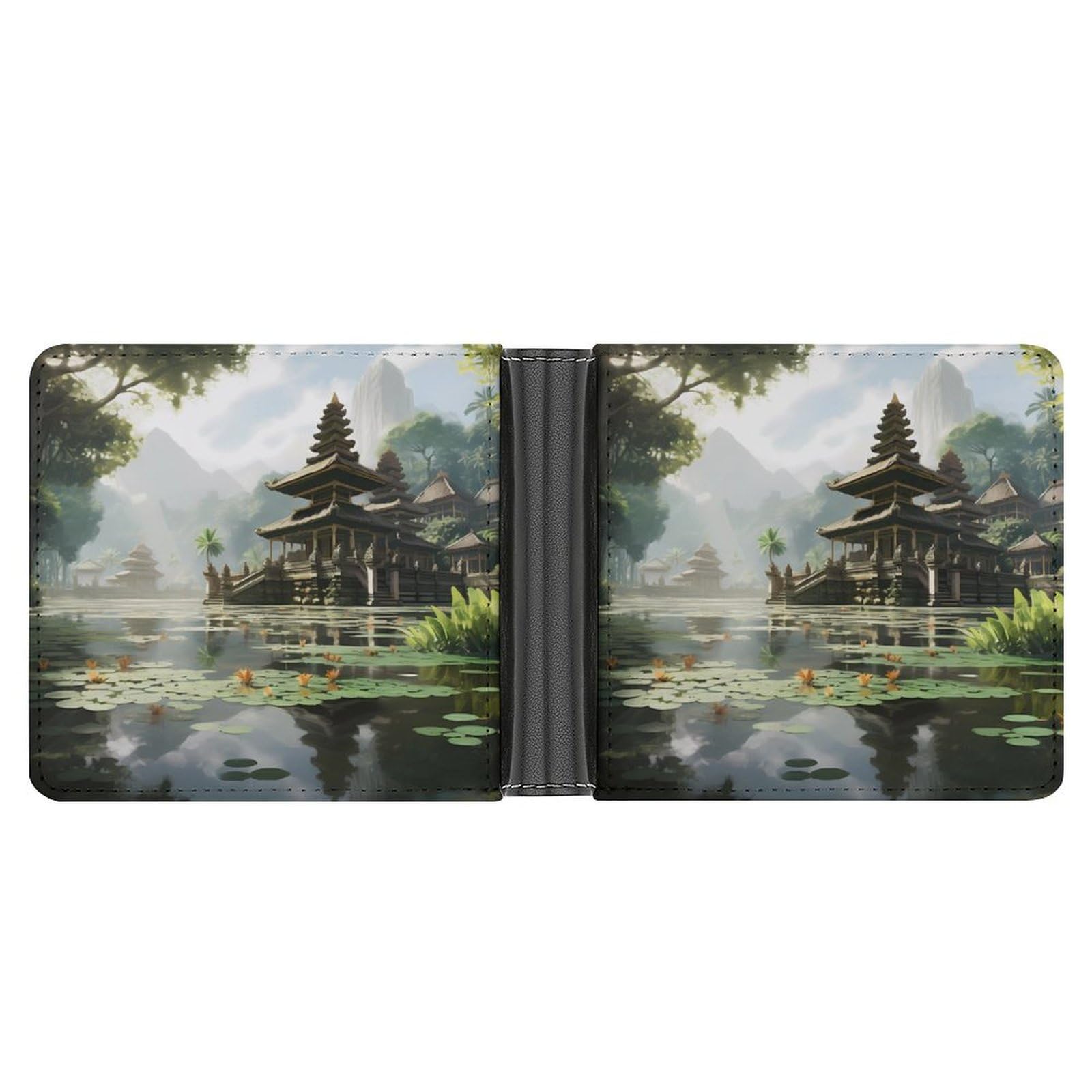 Balinese Temple Bifold Wallet PU Leather Coin Purse Lightweight Credit Card Holder Wallet Money Clip