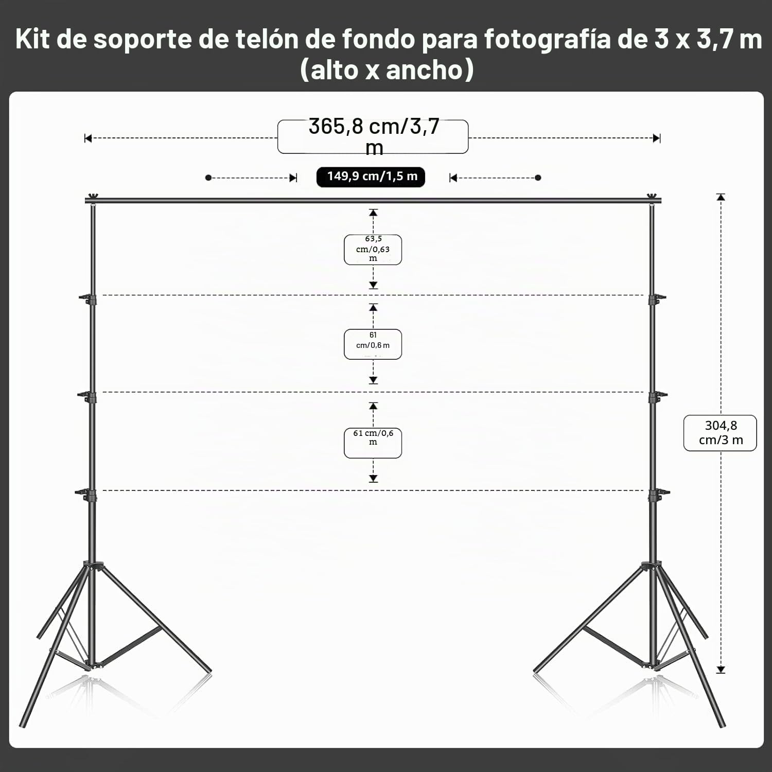 EMART 3 m x 3,6 m Kit de Soporte de Fondo de Fotografía, Sistema de Telón de Fotográfico de Estudio de Video Ajustable para Photo Booth Muselina