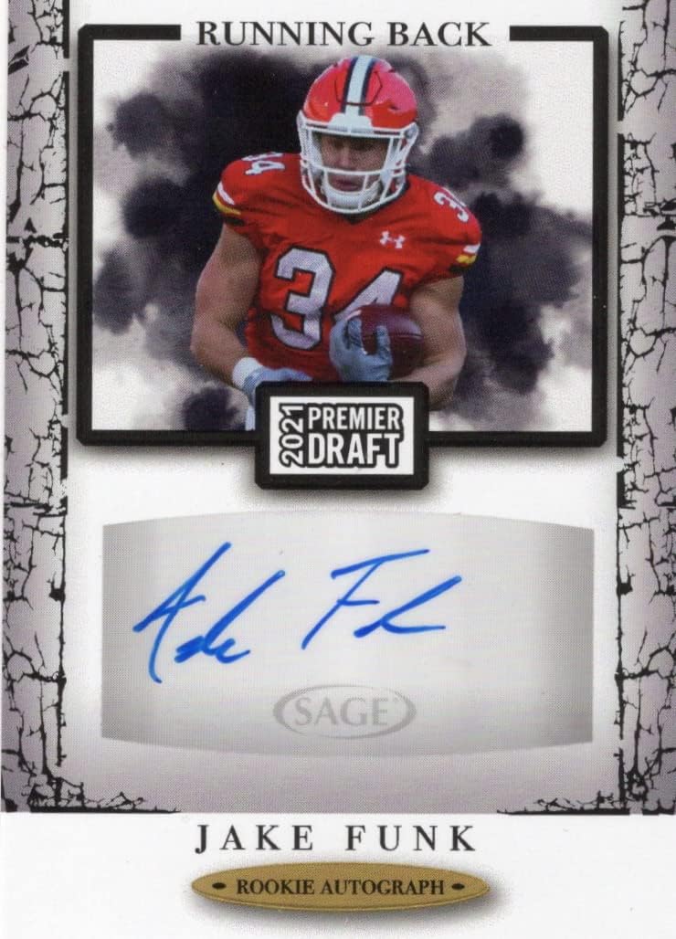 Jake Funk Autographed Premier Draft Collectible Football Card - 2021 Sage Premier Draft Football Card #A161 (Rams) Free Shipping & Tracking