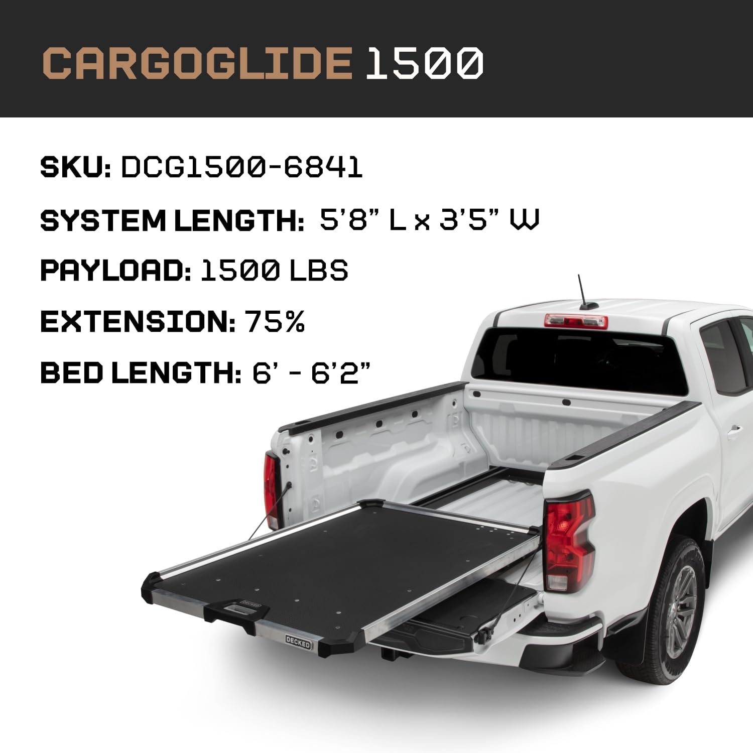 CargoGlide Truck Bed Slide – 1500 lb Capacity, 75% Extension – Heavy-Duty Pickup Cargo Slide for Easy Bed Access – Compatible with CargoGlide 1500/75% / 41" W / 68" L for Midsize - Long