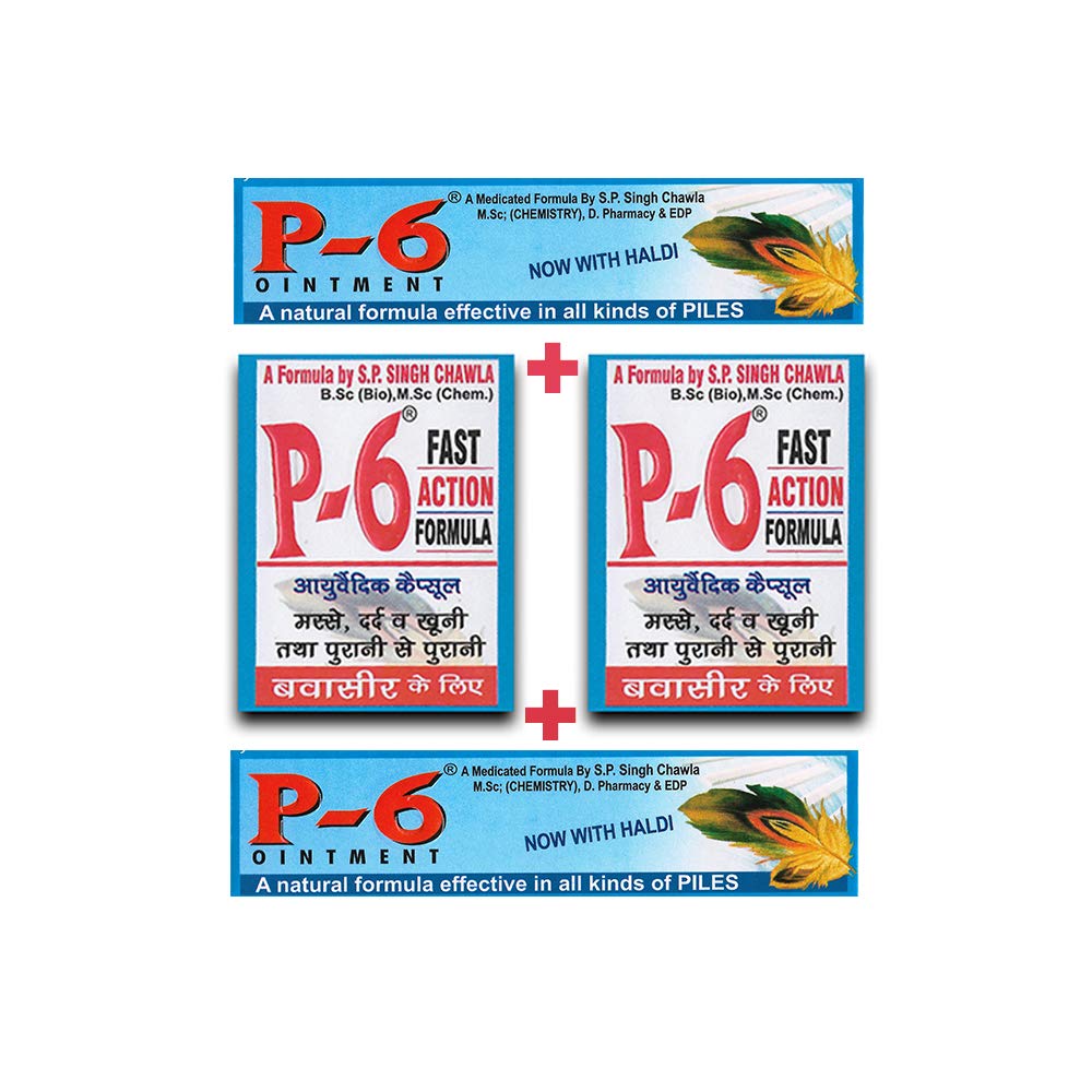 P-6 Ayurvedic 60 Capsules Pack of 2 with P-6 Ointment 25 Gram Pack of 2 by Trrust Health Care