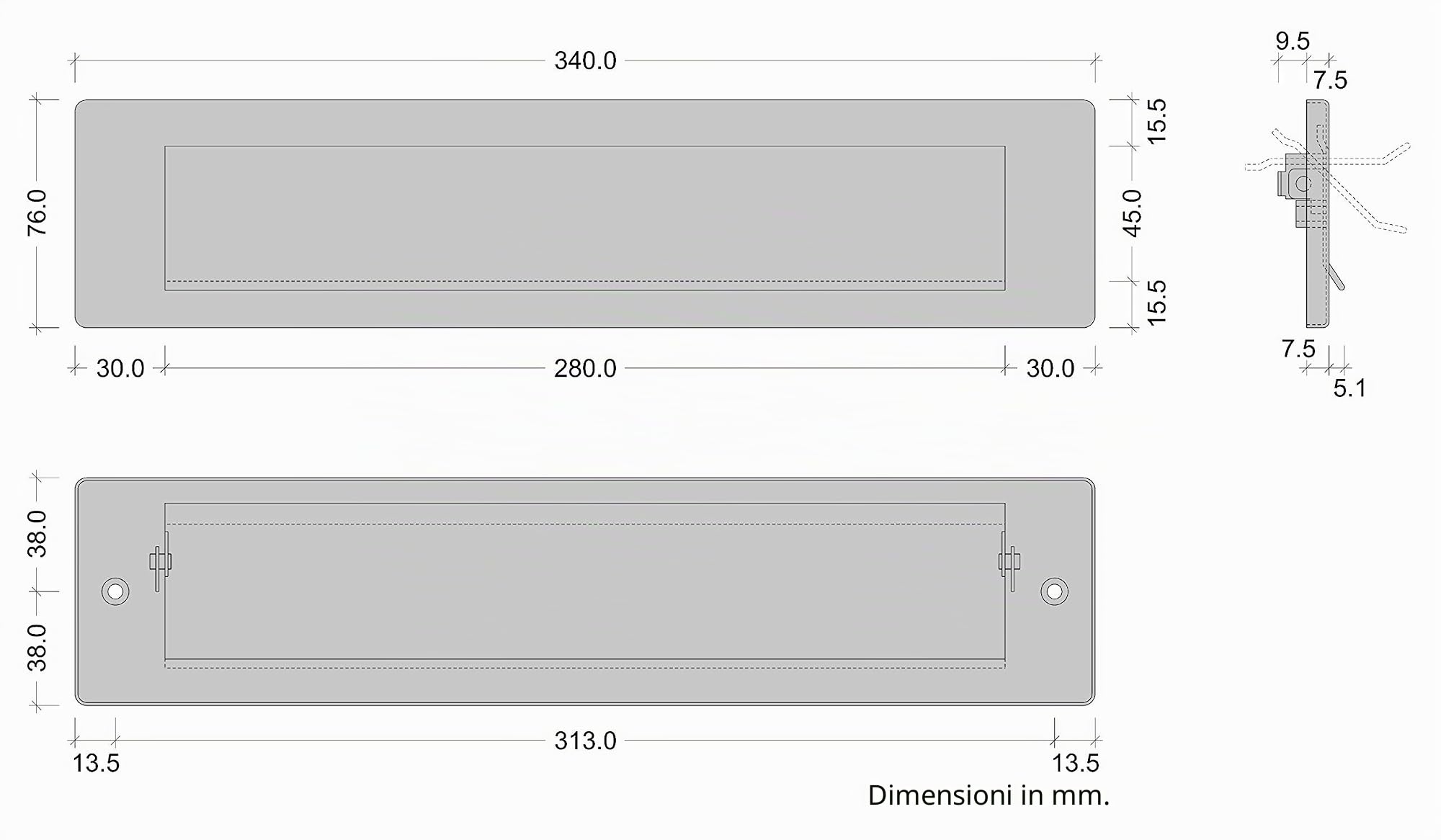 Gedotec Sportello per giornali in acciaio inox per porte d'ingresso e porte piatte | sportello grande in acciaio inox | fessura rettangolare per palo 340 x 76 mm | 1 pezzo - Copertura per esterno