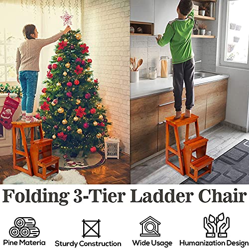 Escalera de tijera portátil y plegable hecha de madera multifuncional para espacios pequeños 3