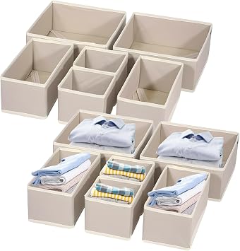 Clothes Drawer Folding Wardrobe Organisers 12-Piece Drawer DividersKhaki | Cloth Storage Box for for Clothes, Underwear, Bras, Socks, Lingerie, Clothing