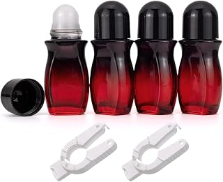 4 Pack 50mL Glass Roller Bottles for Deodorant, Essential Oil Roll On Bottles, Leak-Proof Refillable Rollerball Containers, Travel DIY Perfume Applicator, Black Red Gradient with Black Caps