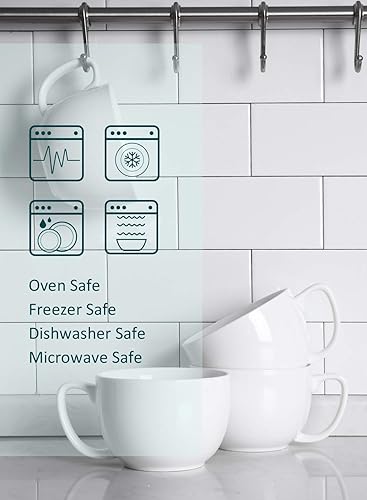 Miniatura 8 de Teocera Juego de 4 tazones de sopa blancos de 24 onzas con asas y tazas jumbo de 16 onzas