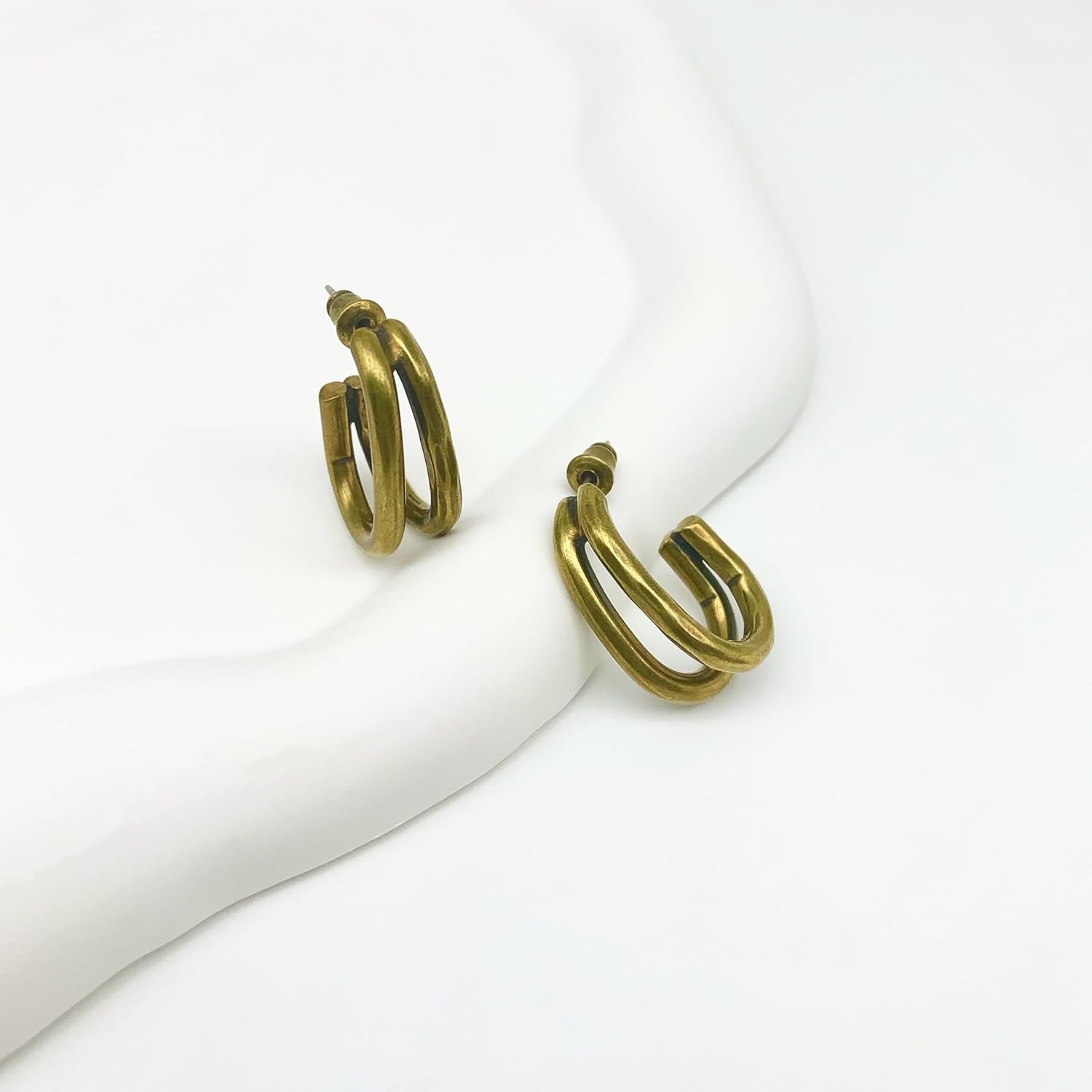Vintage Copper Earrings Double Hoop Earrings for Women, Hypoallergenic Bronze Hoop Earrings - Image 4
