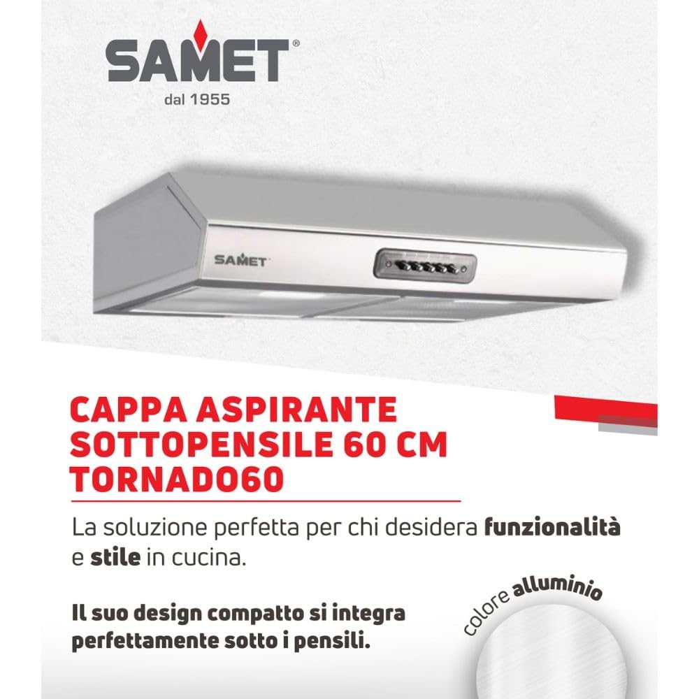 Gruppo cappa sottopensile Tornado 60 Samet colore inox