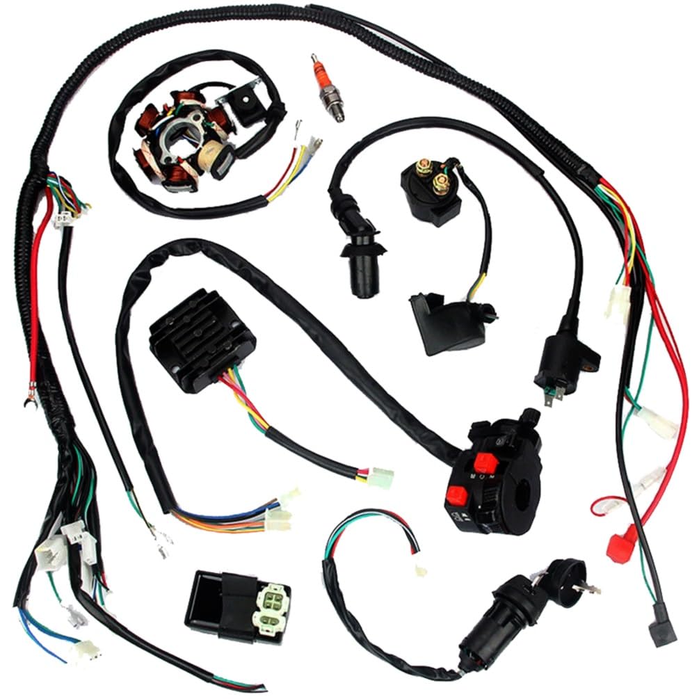 8in1 Go Kart Wiring Harness Loom Stator CDI Unit Regulator Kit with Electric Choke Carburetor for GY6 150cc ATV UTV Buggy Dune Moped Quad Scooter Lawn Mower Golf Cart 4 Wheeler Tricycle Bull Taotao