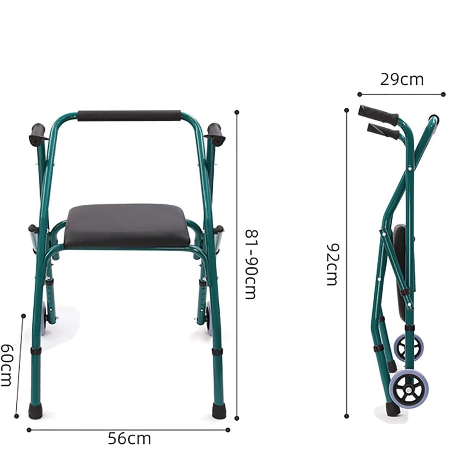 CEEBUS Andador para Ancianos 2 Ruedas, Ligero, Plegable, con Asiento, Verde, para Personas con Movilidad Reducida, Adulto/Senior, Aluminio