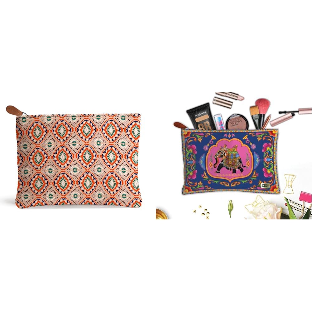 Women's Wallet Bag Pouch Handbag (Floral 3) + Polycotton Design School Canvas Pencil Stationary Pouches for Children (Blue, canvasbag_1)-image-49