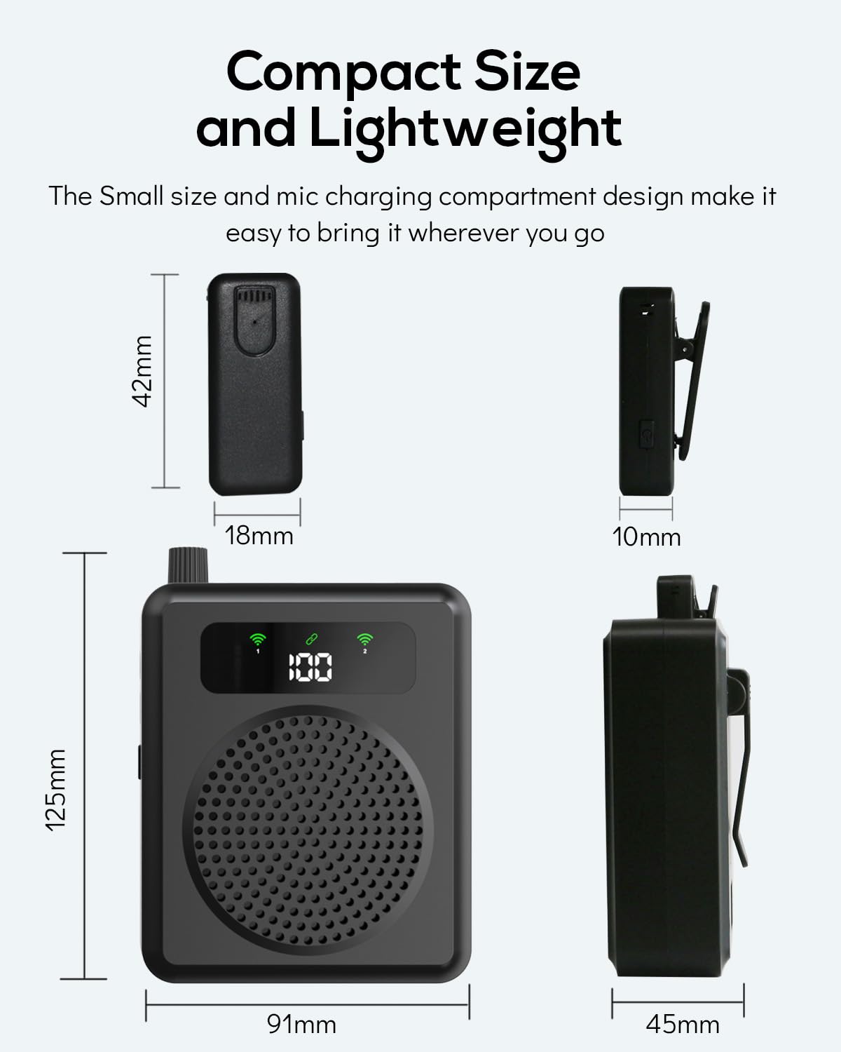 Amplificatore vocale portatile con microfono lavalier, clip on microfono con altoparlante, amplificatore vocale wireless con microfonos per insegnanti in classe, riunioni e all'aperto (Nero)