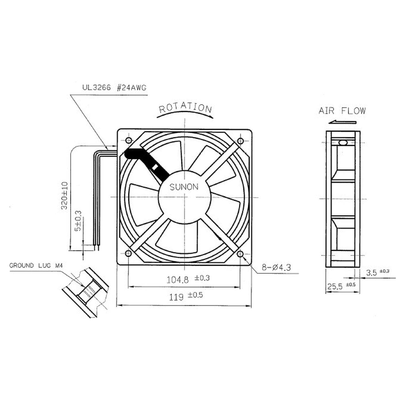 Sunon Ventilateur Axial 120x120x38mm 230V 132,5m³/h - DP203A2123LBT-S