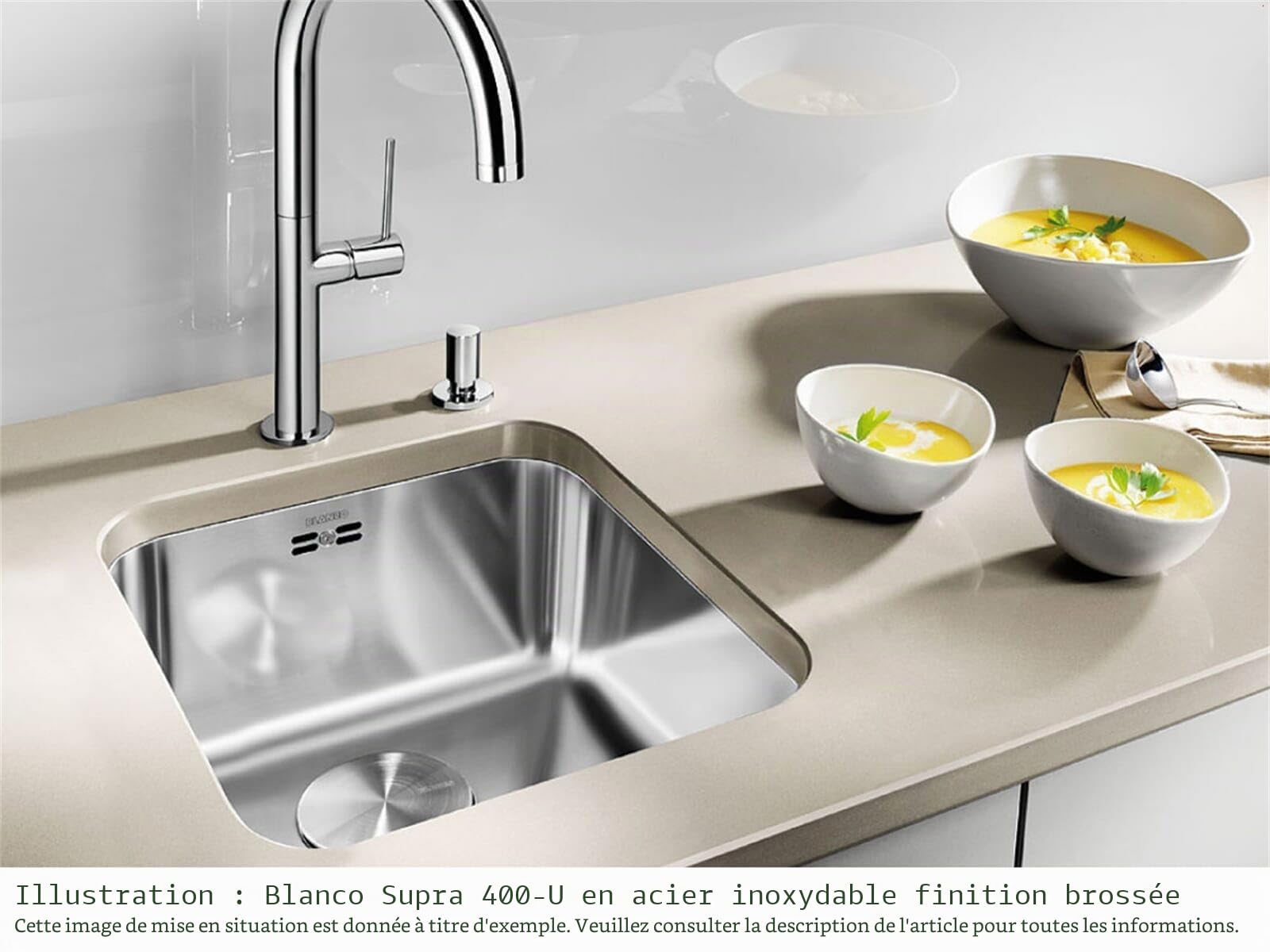 BLANCO SUPRA 400-U – Évier pour Meubles Bas de 45 cm de Large – Sous Plan – Finition Inox Brossé – 518201