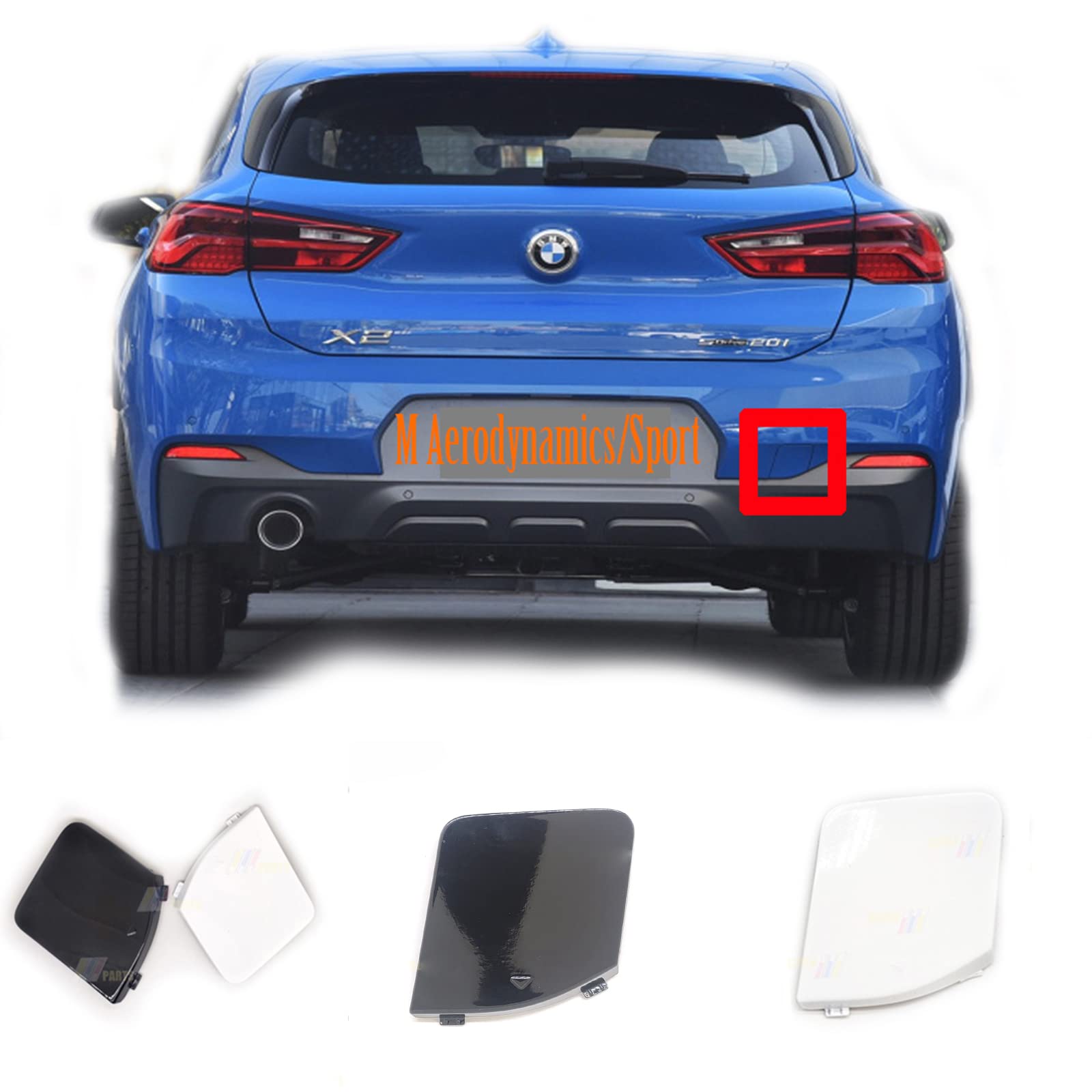 Photo 1 of Rear Tow Cover for 17-23 BMW X2 F39 M Sport X Fit 18dX 18i 20dX 20iX 25dX 25i M35i SAC sDrive xDrive 2018-2023 
 white