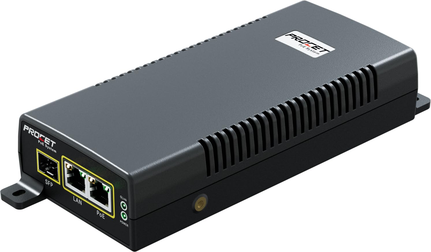 PROCET PoE-Injektor SFP Gigabit PoE++ 60 W, -40 °C bis 55 °C, für PTZ-KI-Kameras, Cisco-/UniFi-WLAN-Access-Points, Small Cells, Smart Factories und kommerzielle Kiosk-Displays