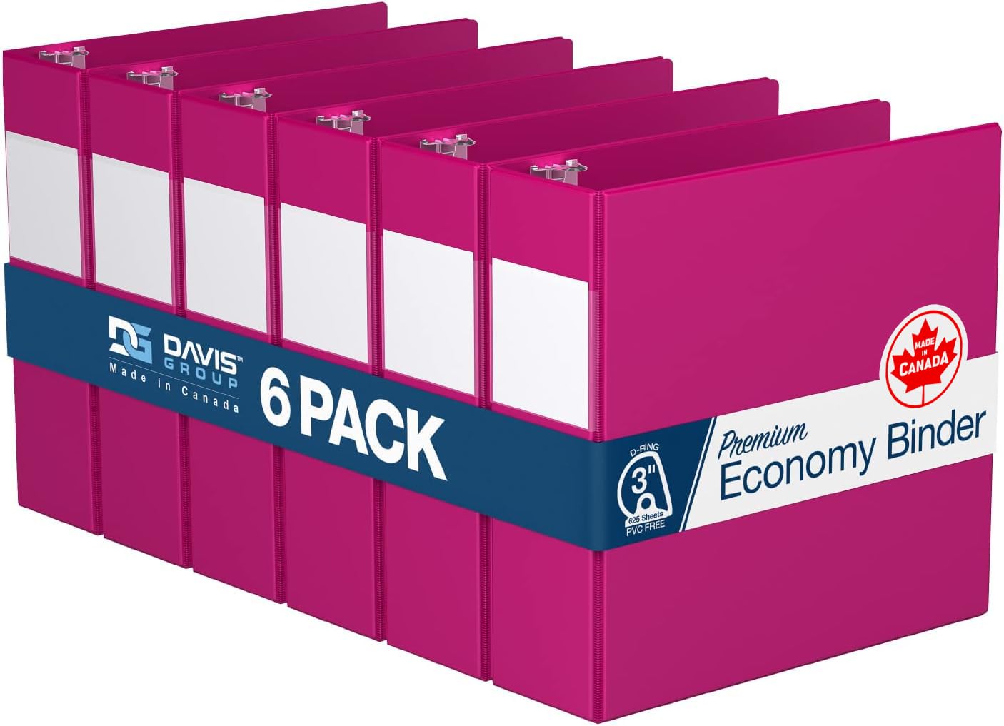 Premium Economy 6-Pack 3-Ring Binders for School or Office, D-Ring Binders, 3 Inch, Pink