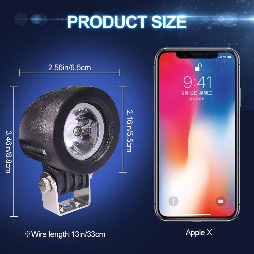 Biqing 10W Faretti LED Moto Bianca - Faro Anteriore 2 Pollici, Lampada Supplementare, Luce di Guida Add-On, Fendinebbia per Veicoli 12-24V, Bici, Auto, Barca