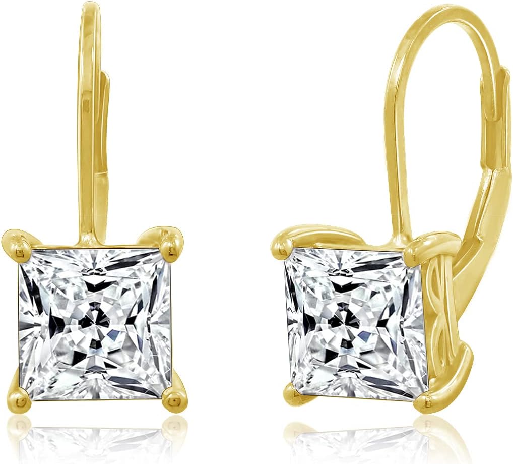 Amazon Essentials Sterling Silver Princess Cut Leverback Drop Earrings made with Infinite Elements Cubic Zirconia