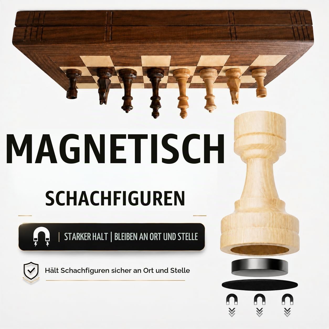 15 Zoll Magnetisches Schachspiel aus Holz, Buchstil Faltschachbrett mit Teilen und Innenaufbewahrung, Tragbares Schachspiel für Erwachsene