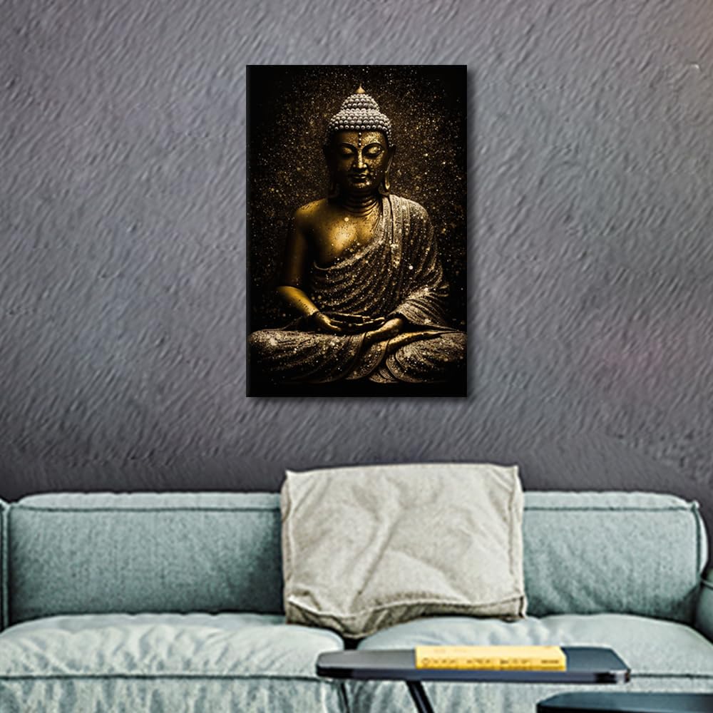 TISHIRON Buddha Sculpture Canvas Painting Wall Art Framed Bedroom Art Wall Decor Buddhist Pictures for Living Room Wall Decoration Buddhism Sitting Zen Posters and Prints 16" Wx24 Hx1 Panel - Image 4