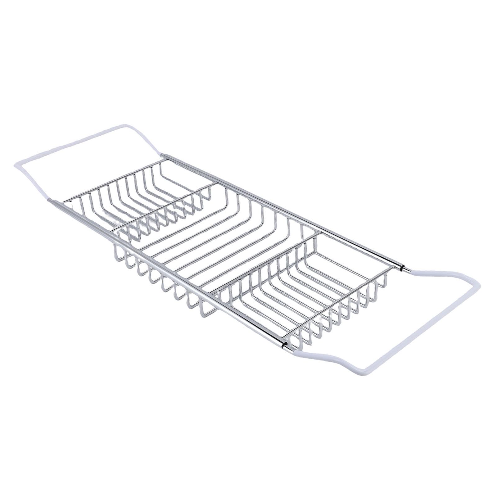 Bandeja de Bañera de Acero Inoxidable Expandible, Caddie de Bañera de Ducha con una Solución de Almacenamiento Eficiente para Elementos Esenciales del Baño, Elegante (Silver)