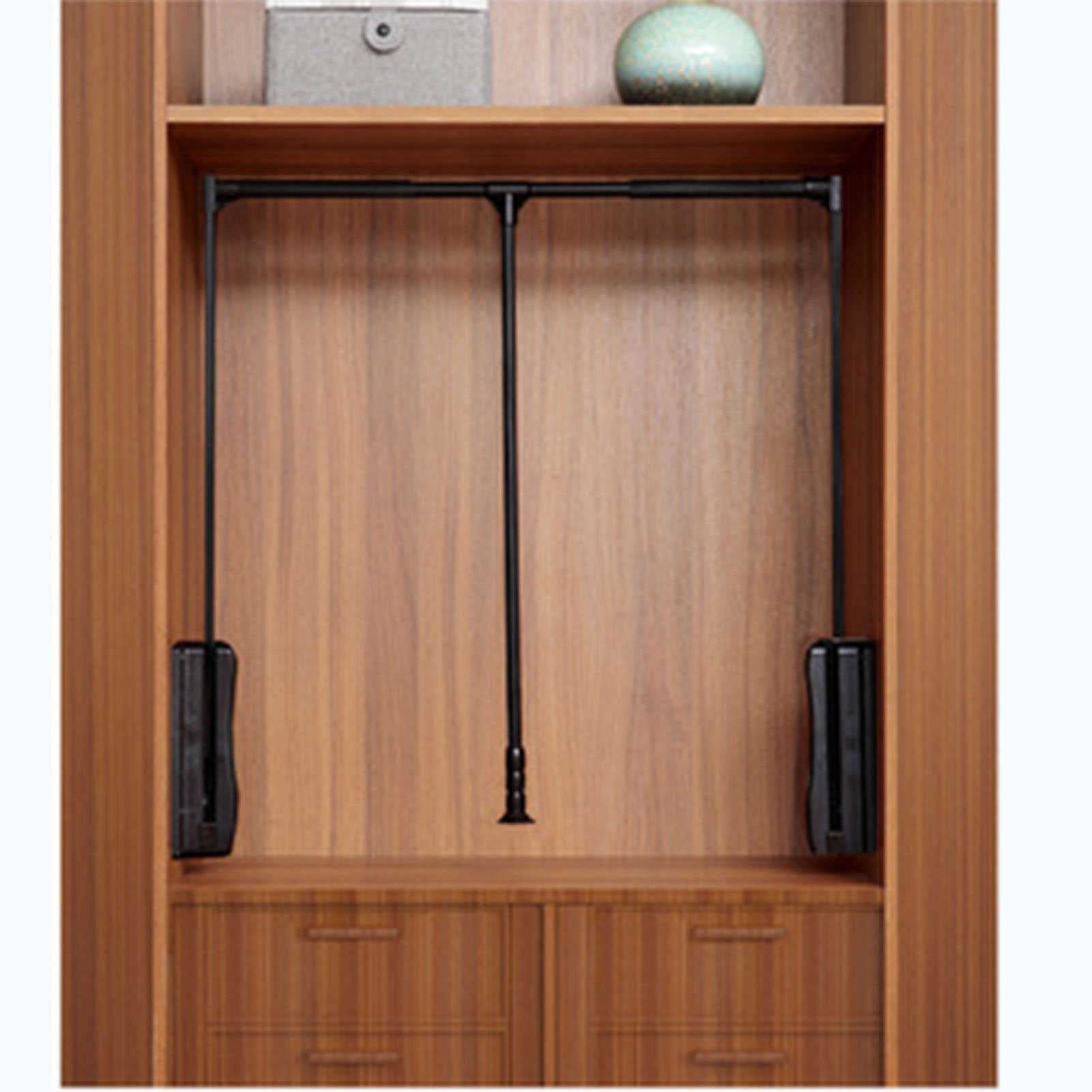 AYCDL Adjustable Pull Down Aluminum Wardrobe Rail Hanr, Extendable Lift Clothes Rail for Wardrobe Bedroom Closet, Effective Space Saving, Brown.,Black-660-890mm