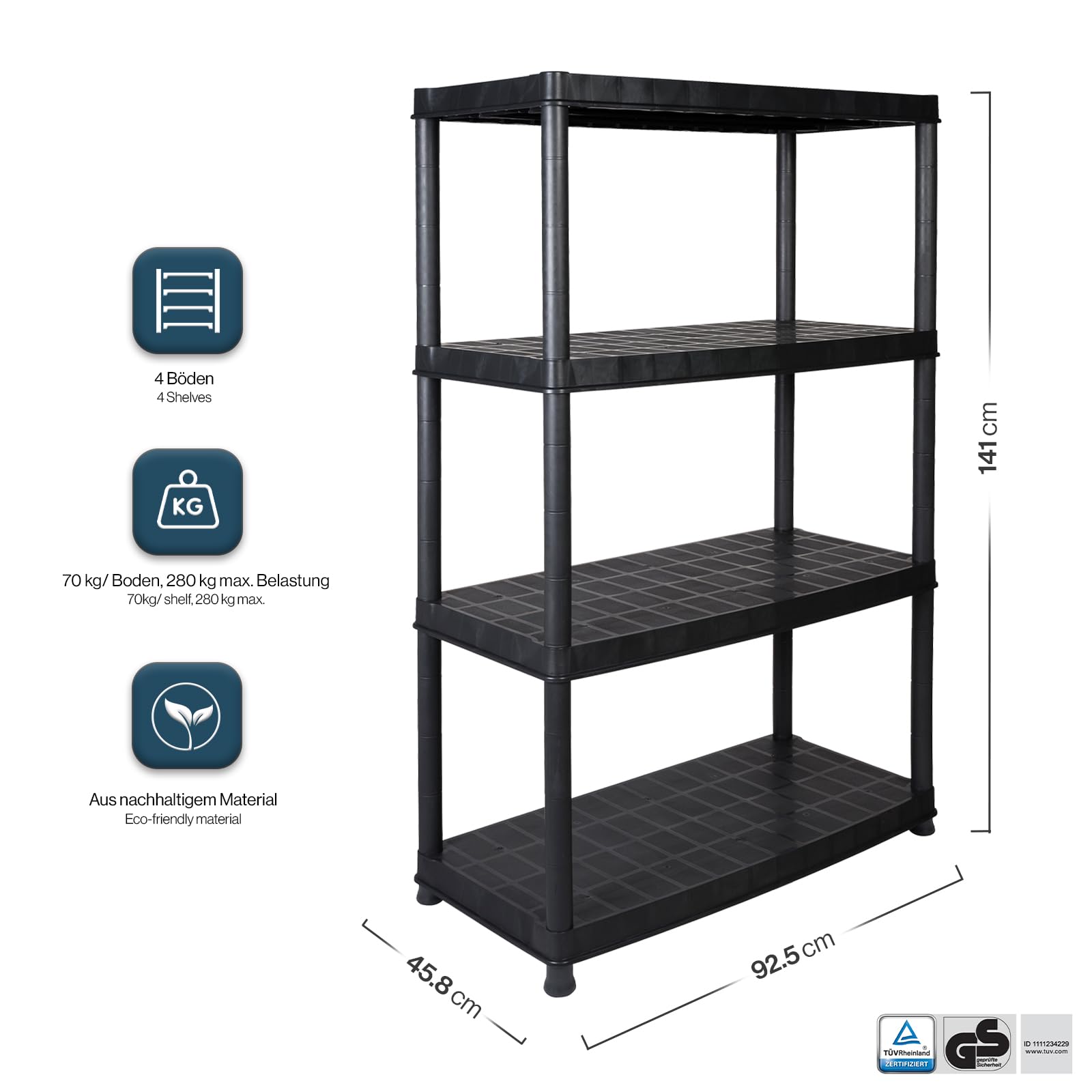 Kreher XL Schwerlastregal zum Schnäppchenpreis! 92,5 x 45,8 x 141 cm mit 4 Böden und 280 kg Gesamtbelastung! TÜV Rheinland
