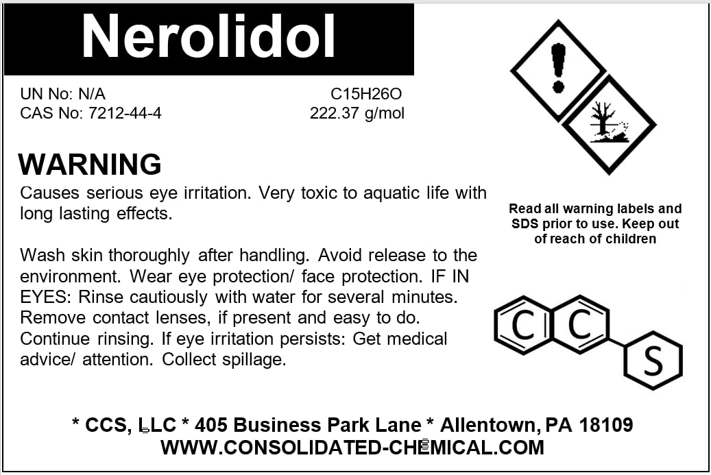 CCS CONSOLIDATED CHEMICAL & SOLVENTS Nerolidol Food Grade Aroma/Fragrance Compound - New Tamper-Evident Sealed Bottles - 1000ml (32 Fl Oz)