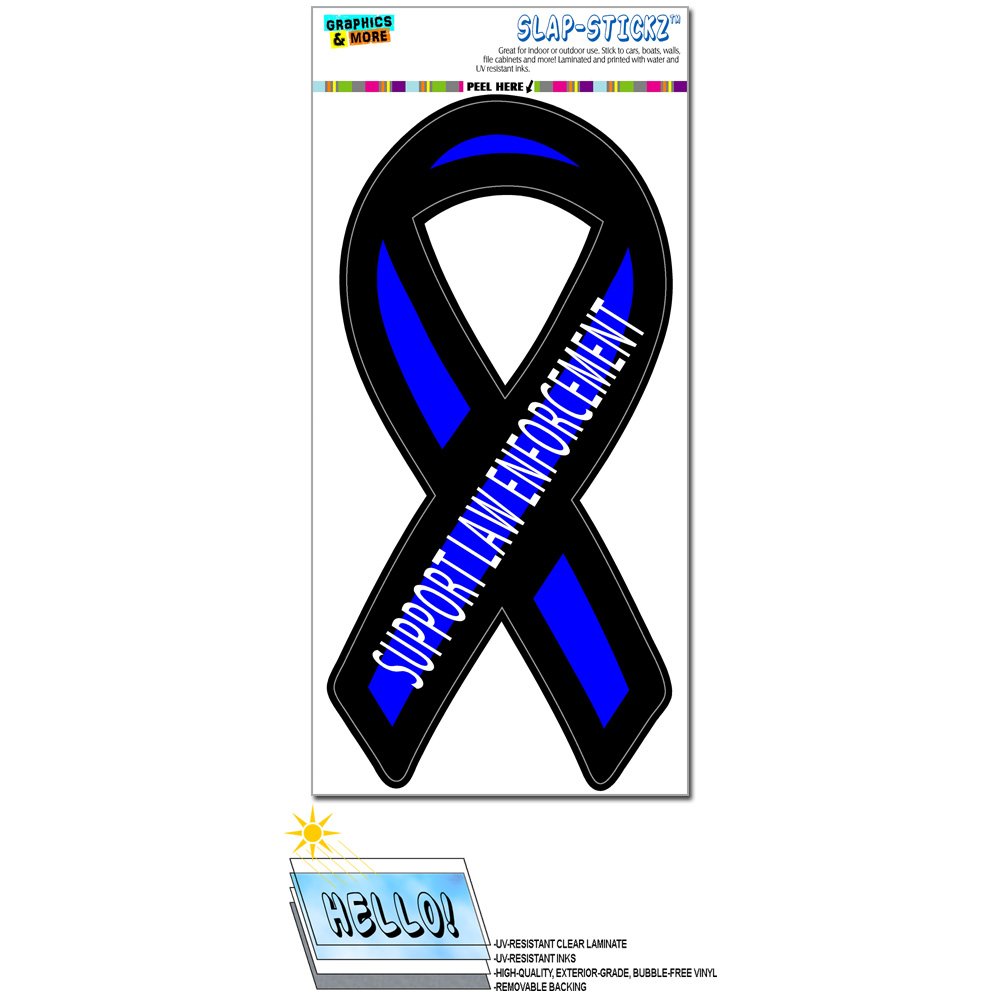 Support Law Enforcement Thin Blue Line Ribbon - Police Slap-STICKZ(TM) Automotive Car Window Locker Bumper Sticker
