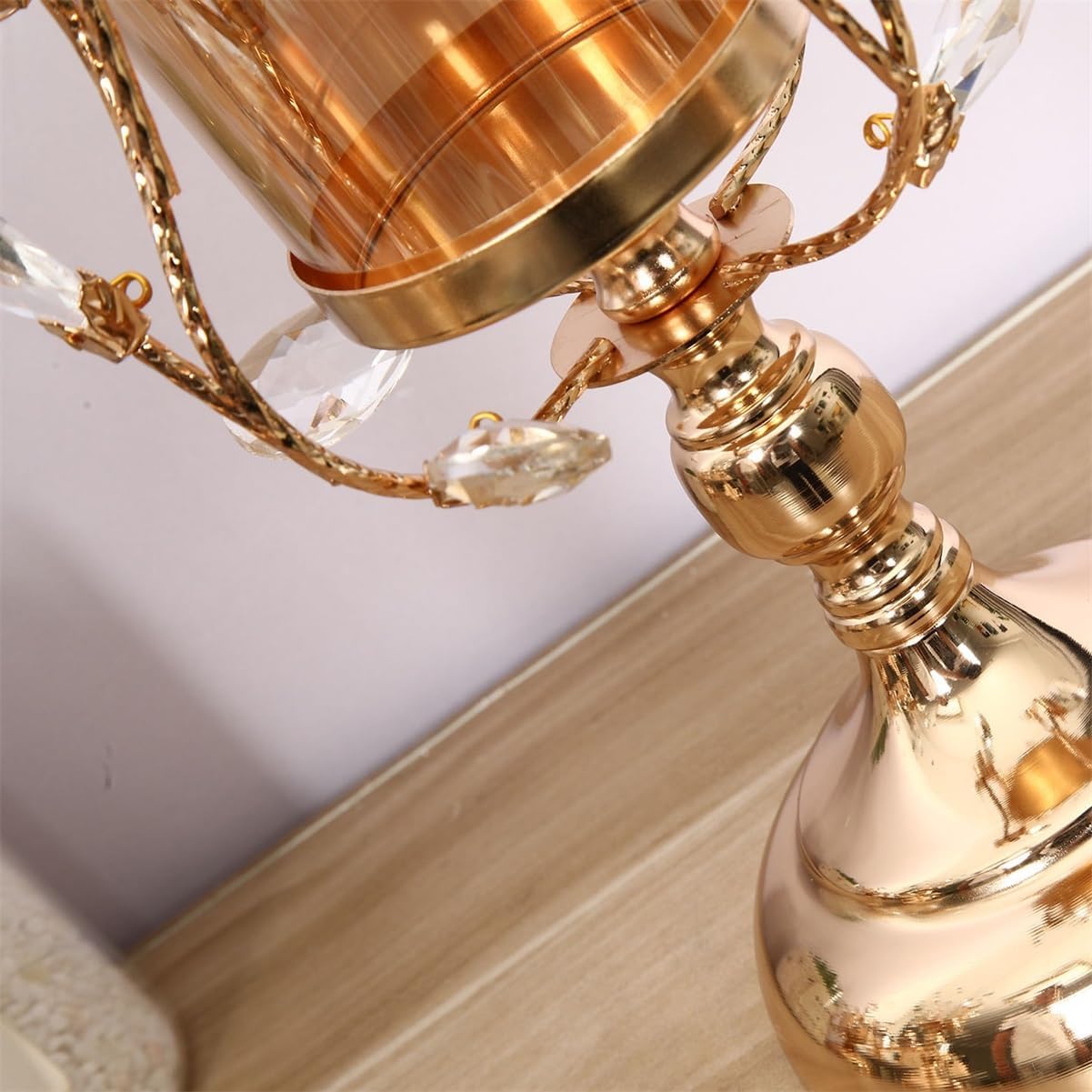 Candlesticks with Glass Hurricane Shade, European Style Luxury Crystal Metal Candle Holders for Home Decor, Wedding, Party(12x34cm)