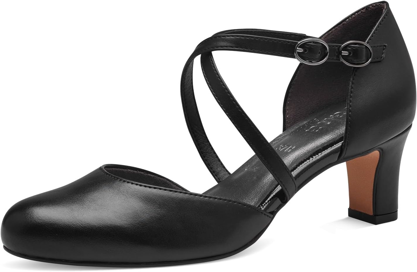 Jana Dames Pumps met riem met blokhak Vegan, zwart, lak, 37 EU