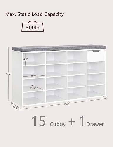 Miniatura 122 de DINZI LVJ Banco de zapatos, banco de almacenamiento de entrada con cajón y 8 cubículos, estantes ajustables, organizador de zapatos para sala de