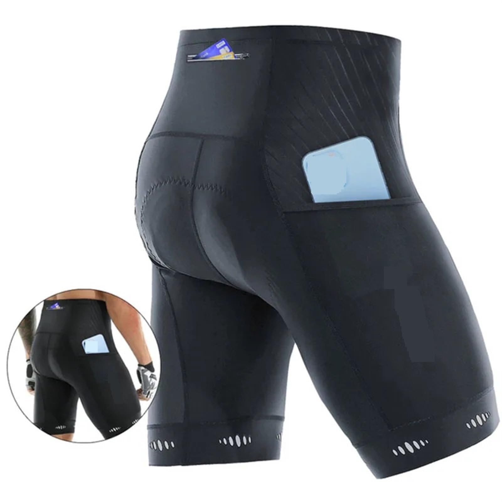 Pantaloncini Ciclismo Uomo Pantaloncini da ciclismo Pantaloncini da bici da uomo Imbottitura in gel 5D da equitazione Corto da bicicletta riflettente più corto con calzamaglia da ciclismo a 3 tasche