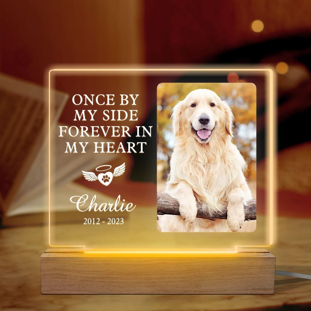 Glad Gua Forever in My Heart, Memorial Gifts for Pet Lovers, Personalized Custom Acrylic 3D LED Light, Gifts for Loss of Dog, Dog Remembrance Gift, Grieving Gifts, Sympathy Pet Loss Gift