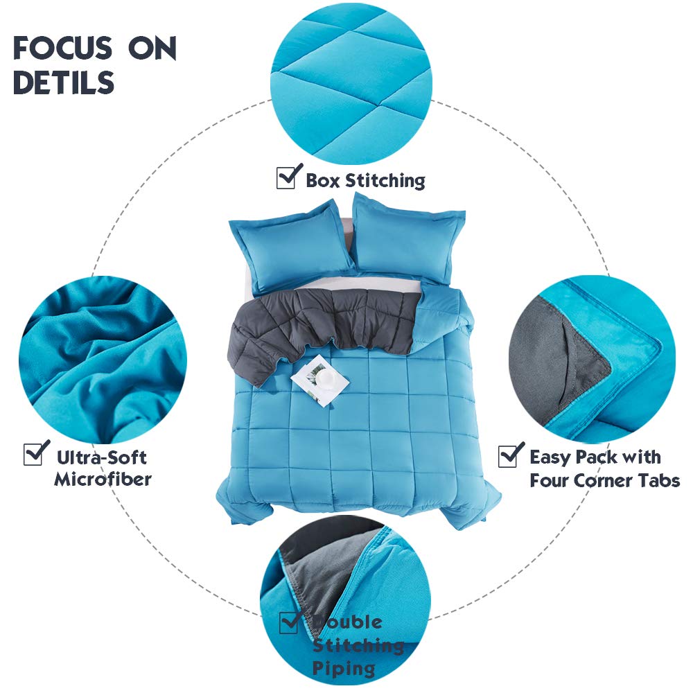 HIG 3Piece Turquoise Down Alternative Baffle Box Comforter Twin