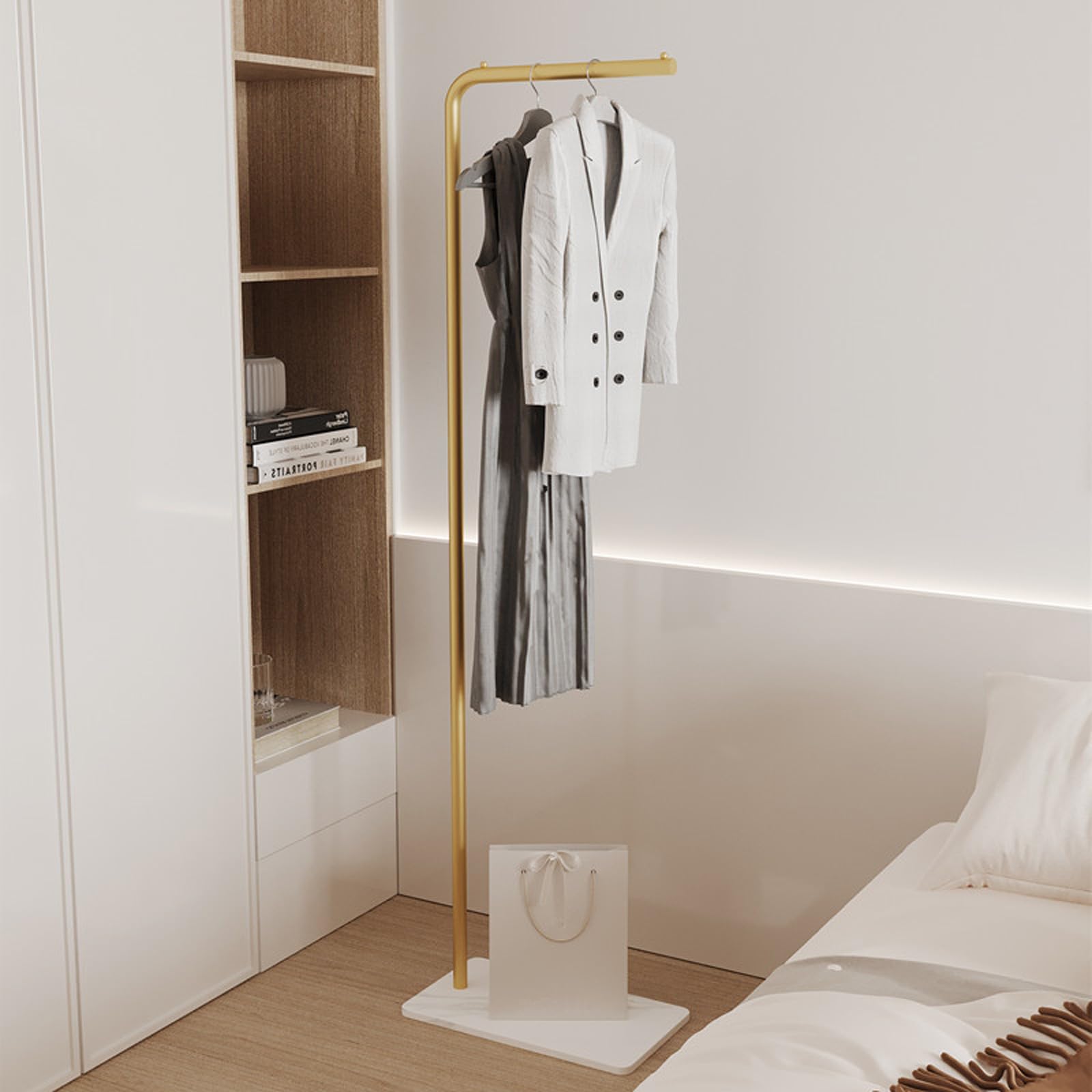 Perchero, 170CM Perchero De Pie En Forma De L Metálico Colgador de Ropa Estable Para Chaquetas Sistema De Armario Independiente Para Toallas Ropa Bolsos Mantas Y Zapatos