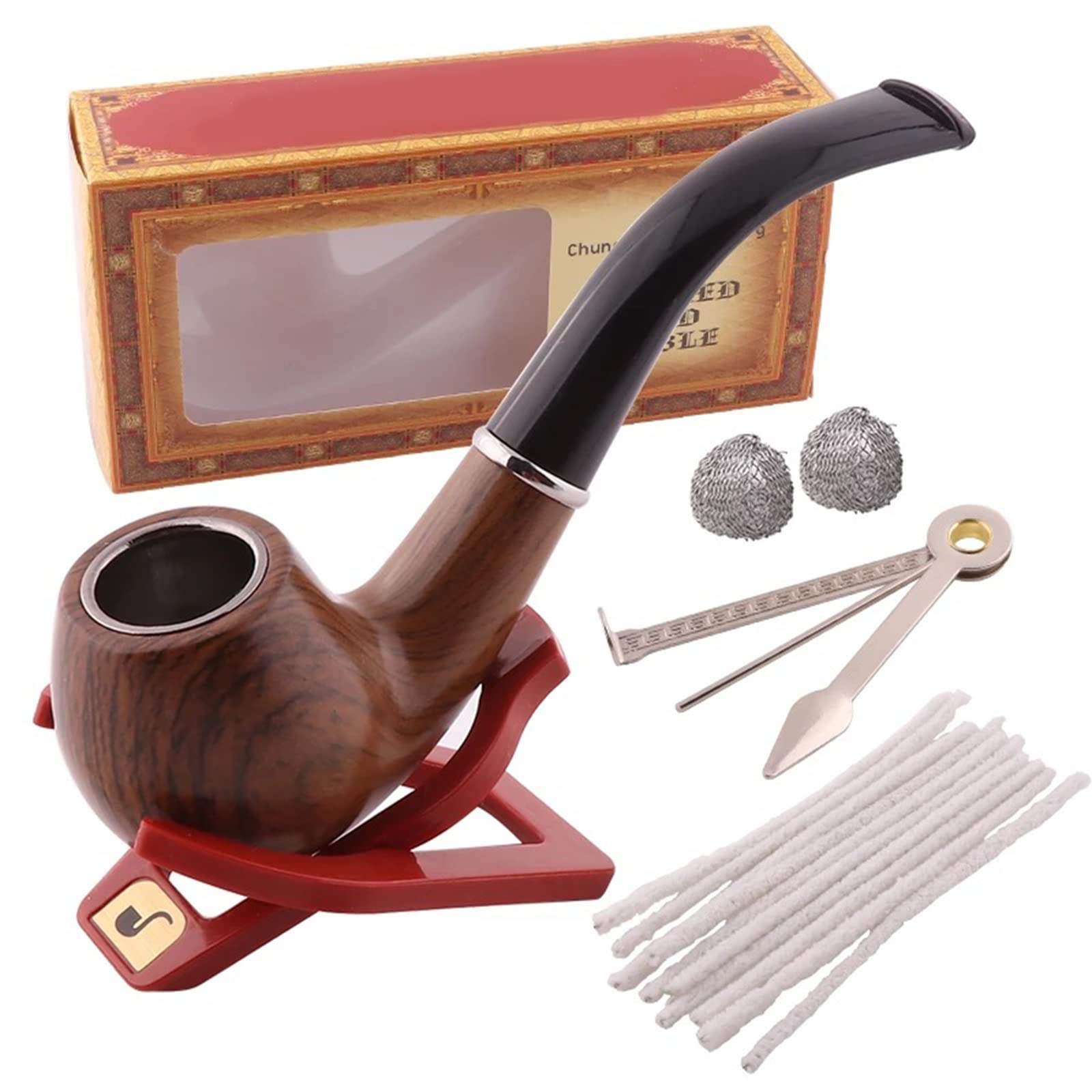 Tobacco Pipe, Perfect Beginner Pipe Kit for Smoking,Tobacco Smoking Pipe with Foldable Pipe Stand Holder 1