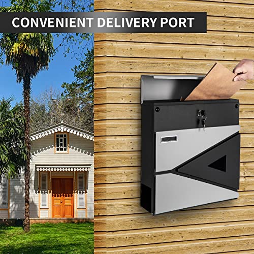Ydocabinit MAILBOX-MD039BG2 Wall Mount Mailbox,Large Capacity Locking Mailbox For Outside,Galvanized Steel Cover And Rust-Proof Metal Post Box With Newspaper Holder,15.7 Inchx15.7 Inchx4.3 Inch Black,Md039G thumb #4