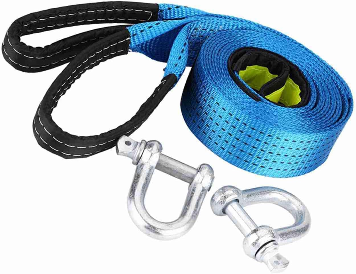 Car Tow Rope, Car Trailer Tow Rope Road Recovery Towing Cable UShape with Reflective Strip Hooks 8 Tons 3 Meters 5 Meter