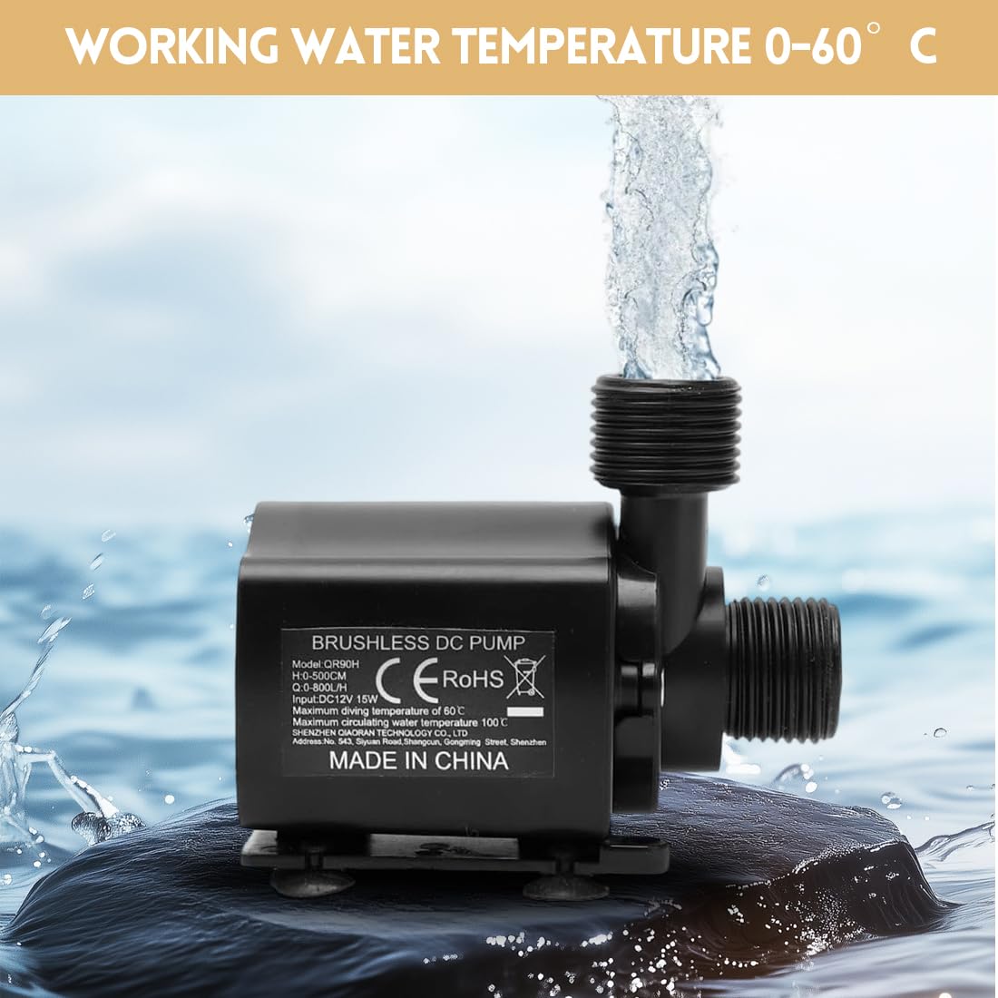 Pompa wody 12 V z 5-biegową kontrolą, pompa zatapialna 800 l/h, wysokość dostawy 5 M, do akwarium, fontanny, stawu, hydroponika