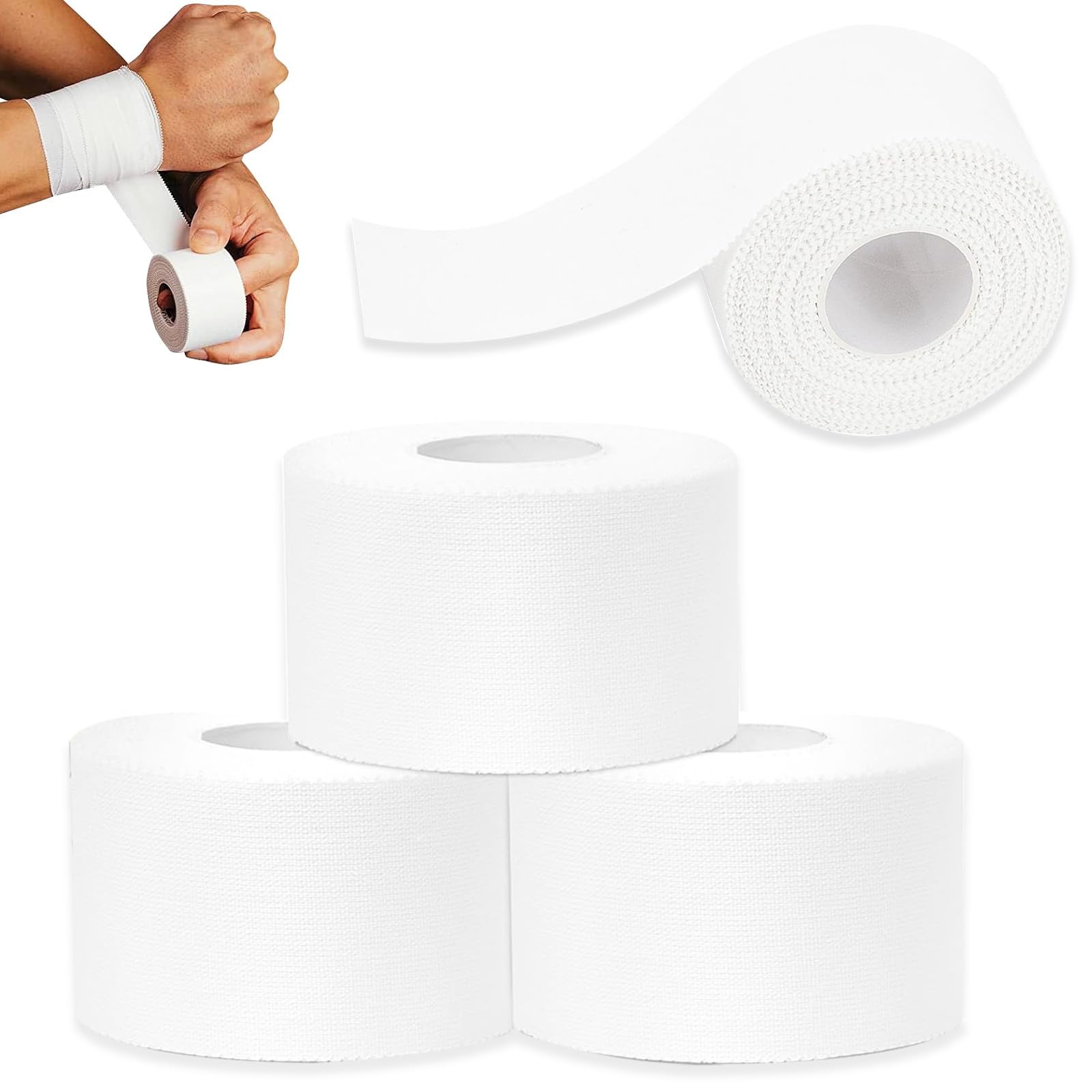 Sport Tapes, 4 Tape Rollen Sporttape, Reißbares Profi Sport Tape, Tapeverband für Knöchel, Handgelenk, Hände (10m × 3,8cm), Weiß Kinesiologie Tape, Klettertape, für Sport Alltag