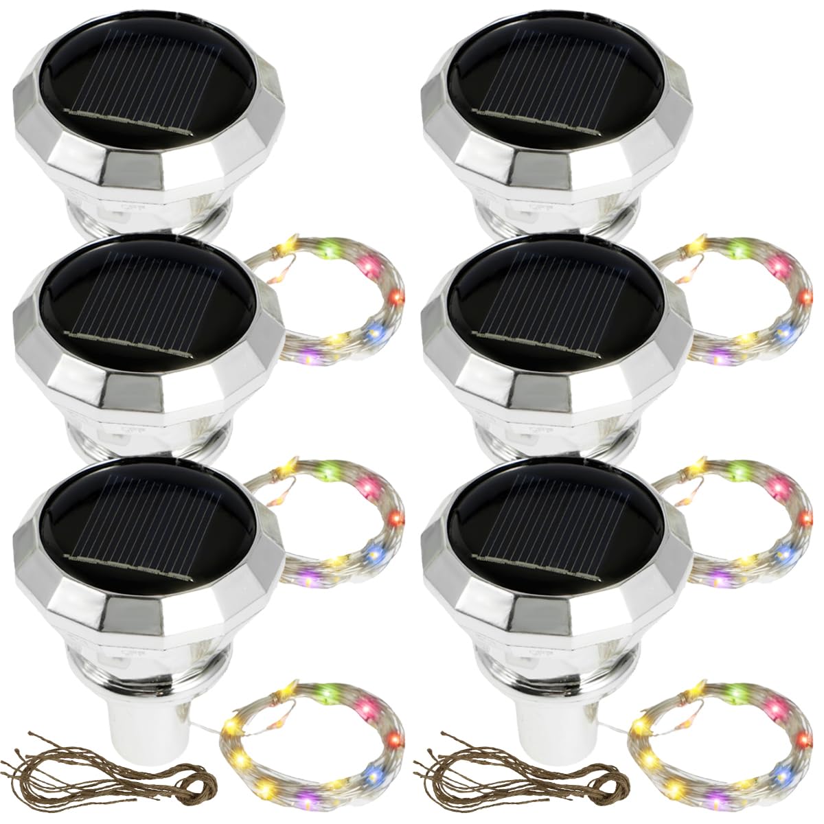 LuLobtg 6 Pcs Solar Wine Bottle Lights, Waterproof 2M 20 LEDs Copper Wire String Lights for DIY Bottles and Jars, Outdoor Diamond Cork Light for Wedding Christmas Party Decorations (Colorful Light)