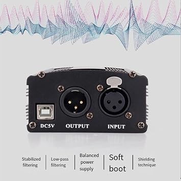1-Channel 48V Phantom Power Supply with XLR 3 Pin Microphone Cable for Condenser Microphone Music Recording Equipment