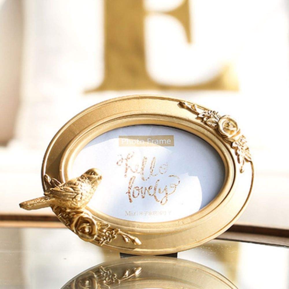 Cadre photo européen en résine dorée style de luxe en relief ovale 6 pouces